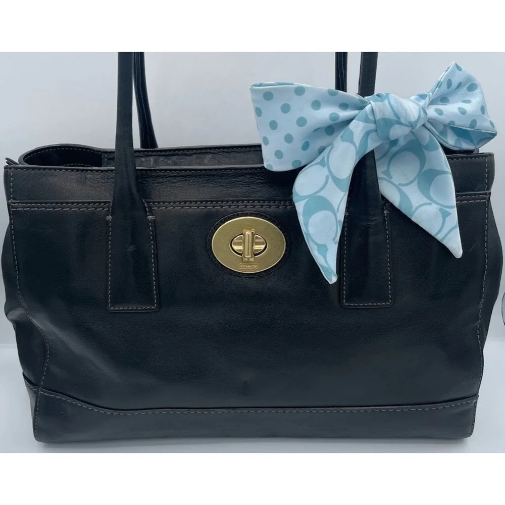 Coach Hamptons Madeline 11554 Black Leather Turnlock Carryall Tote Bag